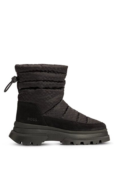 BOSS Kadın Deri Logolu Kalın Tabanlı Günlük Kullanım Siyah Bot & Bootie 50504544-001