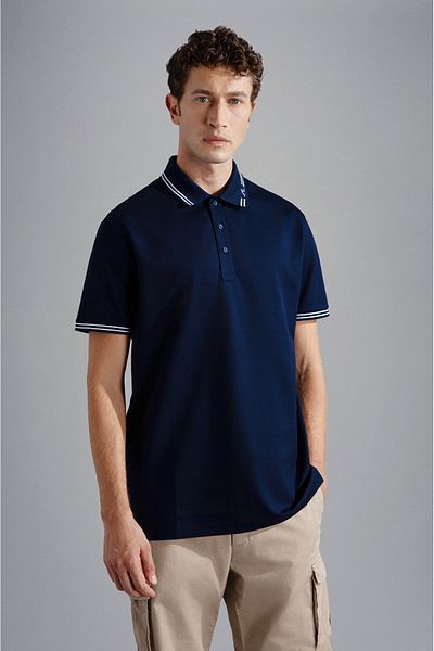 PAUL&SHARK Tricou pentru bărbați, bumbac, cu guler polo, cu închidere cu nasturi, cu mânecă scurtă, albastru bleumarin, cu guler polo24411232-013