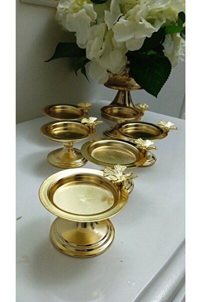 Elzemm store Gold Plated 6 Pcs Macaron Holder Turkish Delight Holder with Butterfly Accessories