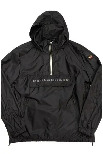 PAUL&SHARK Men's Brand Detailed Kangaroo Model Zippered Black Coat P20p2064-011