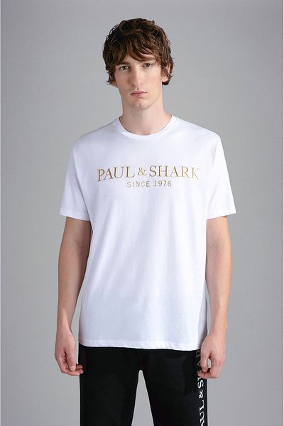 PAUL&SHARK Men's Brand Logo Detailed Crew Neck Regular Fit White T-Shirt24411020-010