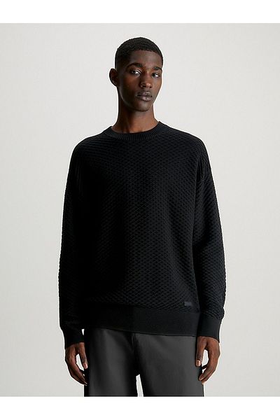 Calvin Klein Men's Cotton Brand Logo Round Collar Black Sweatshirt K10K112418-BEH