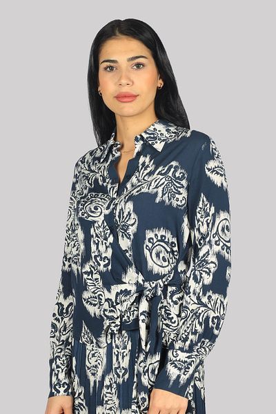 Liu Jo Women's Brand Logo Button-Down Shirt Collar Long Sleeve Navy-White Blouse UA4241T3491-N9188