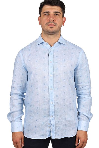 PAUL&SHARK Cămașă albastră cu mânecă lungă, detaliată, cu logo-ul mărcii pentru bărbați23413114J-002