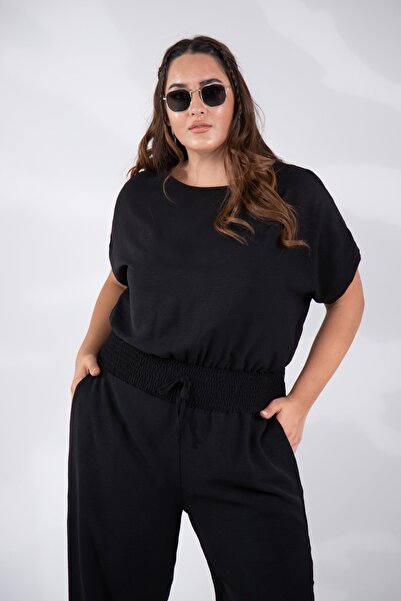 Roxxlen 333474 Γυναικεία Ολόσωμη Φόρμα Μαύρη με Λάστιχο στη Μέση, Μεγάλο Μέγεθος