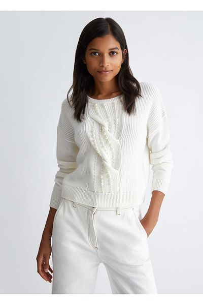 Liu Jo Ecru Women's Sweater - Crew Neck, Printed, Comfortable MF3005MA51I-10701