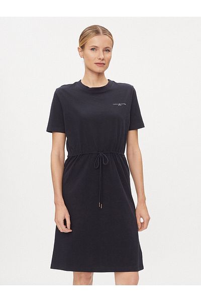 Tommy Hilfiger Women's Brand Logo Short Sleeve Round Neck Navy Dress WW0WW40734-DW5
