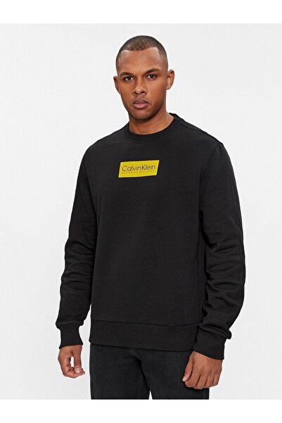 Calvin Klein Erkek Marka Logolu Uzun Kollu Rahat Siyah Kazak K10K112252-BEH