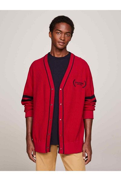 Tommy Hilfiger Men's Logo Round Neck Long Sleeve Casual Red Sweater MW0MW33522-XJV
