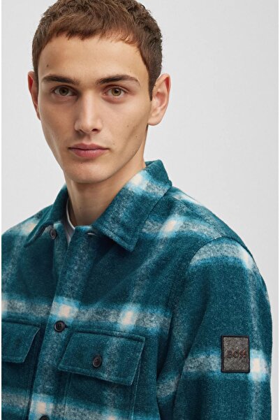 BOSS Pánská bavlněná košile s límečkem, dlouhým rukávem a knoflíkem, zelená košile50501772-389