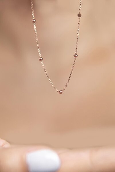 Elika Silver Top Zincirli Rose Kaplamalı 925 Ayar Gümüş Kolye