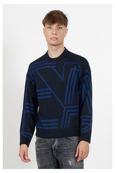Emporio Armani Hanorac pentru bărbați, cu logo-ul mărcii, cu decolteu rotund, cu croiala normală, albastru marin1 6R1MXK 1MNKZ-F957