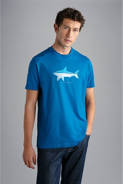 PAUL&SHARK Ανδρικό μπλουζάκι με λογότυπο βαμβακερό κανονικό μονόχρωμο μπλουζάκι 24411127 -049