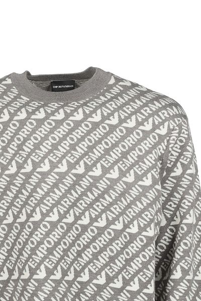 Emporio Armani Men's Logo Detailed Crew Neck Regular Fit Gray Sweater 6R1MU2 1MMKZ-F430
