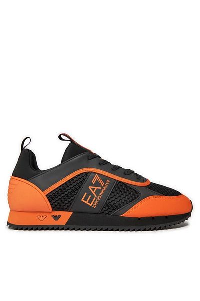 EA7 UNISEX Mesh Stripe Logo Lace Up Black-Orange Sneaker X8X027 XK050-T669