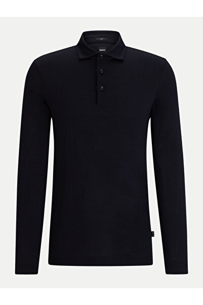 BOSS Erkek Polo Yaka Uzun Kollu Pamuklu Rahat Kesim Lacivert Polo Yaka T-Shir...