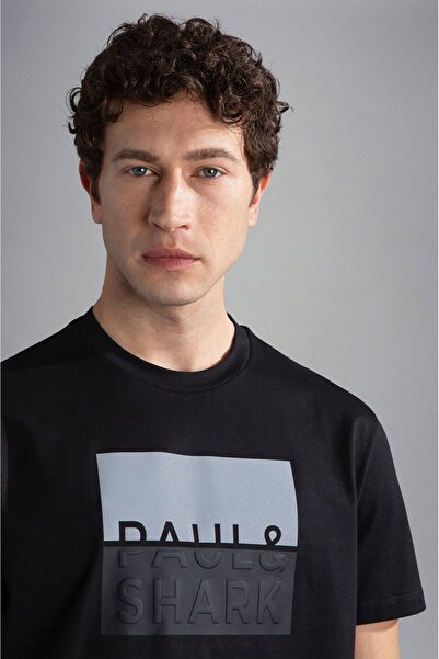 PAUL&SHARK Ανδρικό μπλουζάκι με λογότυπο βαμβακερό κανονικό κανονικό μαύρο μπλουζάκι 24411050 -011