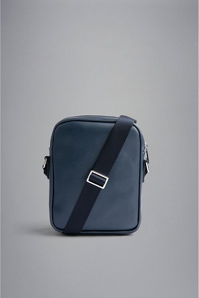 PAUL&SHARK Men's Logo Zippered Leather Daily Use Navy Blue Shoulder Bag24418102-050