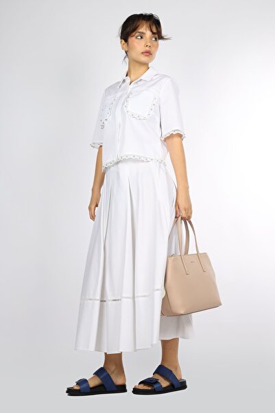 Lady Gina Women's Brand Logo Detailed Regular Fit Long Sleeve Ecru Top and Bottom Set JGNBVB24Y8020-EKRU