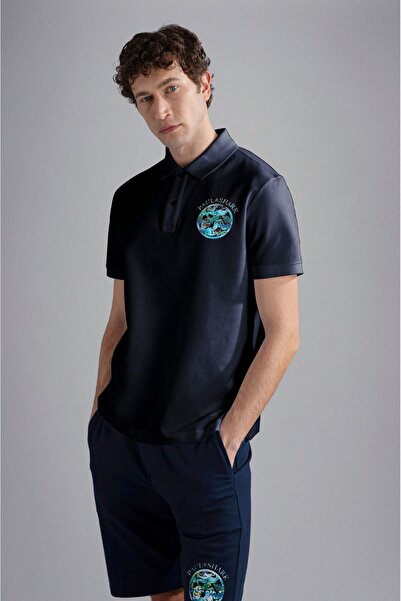 PAUL&SHARK Men's Cotton Polo Collar Button Closure Short Sleeve Blue Polo Col...