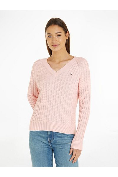 Tommy Hilfiger Women's Brand Logo Detailed Regular Fit Long Sleeve Pink Sweater WW0WW40674-TJQ