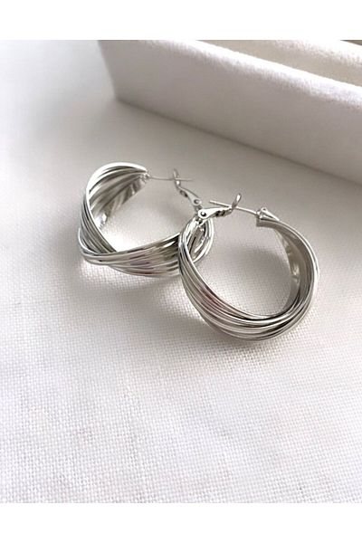 VNS Accessories Steel Curved Multiple Appearance Hoop Earrings (3 cm)