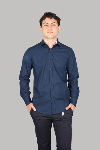 PAUL&SHARK Ανδρικό πουκάμισο Navy Blue Regular Fit - Μακρυμάνικο, Πέτο 24413284 CF-050