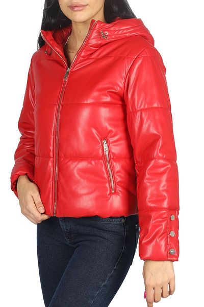 Liu Jo Women's Hooded Collar Brand Detailed Zippered Puffer Red Jacket MF3068E0392-91757