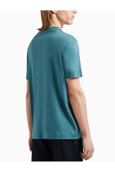 Emporio Armani تي شيرت رجالي بأكمام قصيرة من القطن باللون الأخضر 3D1TD4 1JUVZ-0756