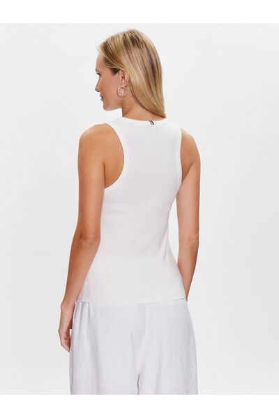 Tommy Hilfiger Kadın Pamuklu Yuvarlak Kolsuz Günlük Beyaz Bluz WW0WW38635-YBL