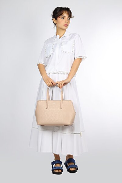 Lady Gina Women's Brand Logo Detailed Regular Fit Long Sleeve Ecru Top and Bottom Set JGNBVB24Y8020-EKRU