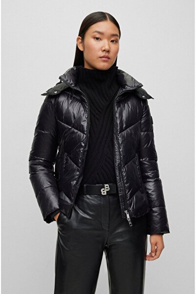 BOSS Women's Logo Zipper Closure Pocket Winter Black Jacket50501122-001