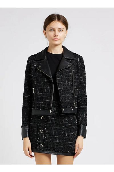 Liu Jo Women's Zipper Closure Long Sleeve Double Breasted Collar Black Jacket WF3133T3597-A4080