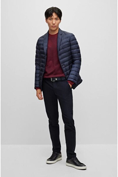 BOSS Erkek Pamuklu Marka Logolu Yuvarlak Yaka Bordo Kazak 50500675-602