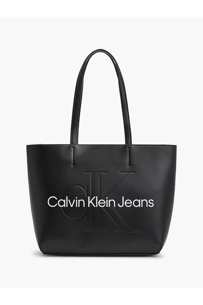 Calvin Klein Damen-Schultertasche aus Leder mit Logo und Reißverschluss für den täglichen Gebrauch, Schwarz, K60K 610276 -BDS