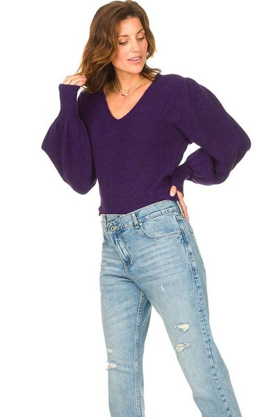 Liu Jo Women's Wool V-Neck Long Sleeve Purple Sweater Wf1554ma79l-purple