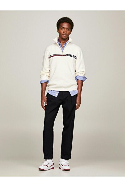 Tommy Hilfiger Men's Logo Round Neck Long Sleeve Casual Beige Sweater MW0MW33508-AEF