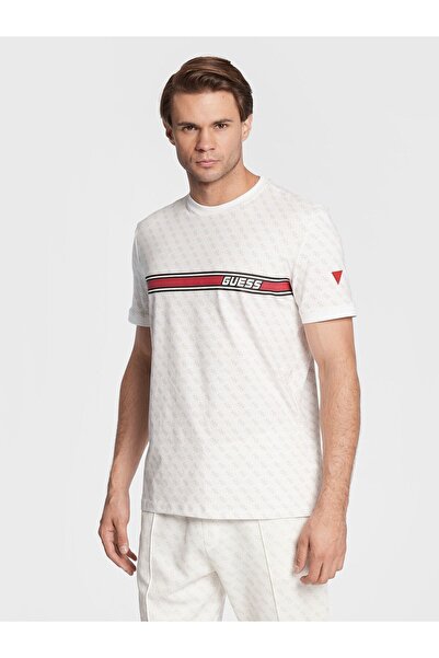 Guess Tricou alb cu mânecă scurtă din bumbac, slim fit, pentru ciclism, Z2BI0...