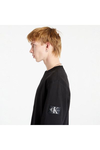 Calvin Klein Λεπτομερές λογότυπο ανδρικής μάρκας, μακρυμάνικο μαύρο φούτερ με κανονική εφαρμογή J30J323426-BEH