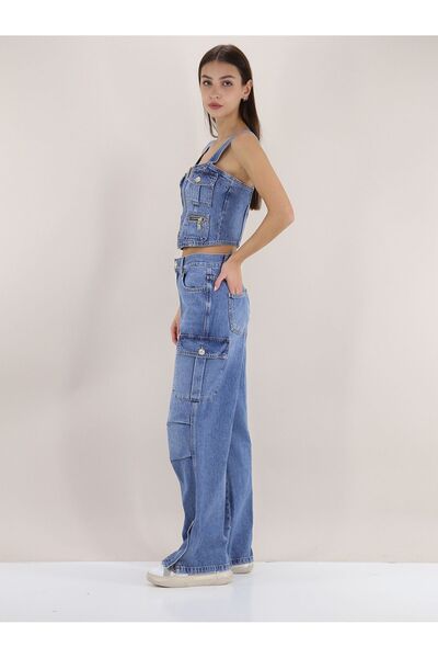 Liu Jo Γυναικείο λογότυπο με στρογγυλή λαιμόκοψη Crop μπλε μπλούζα UA4089DS059-78569