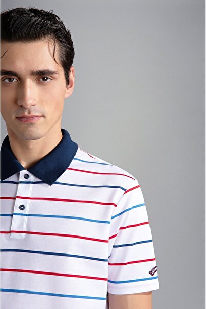 PAUL&SHARK Men's Cotton Polo Collar Button Closure Short Sleeve White Polo Collar T-Shirt24411292-197