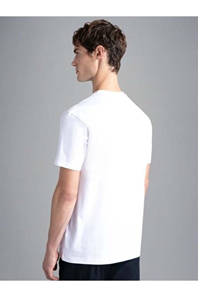 PAUL&SHARK Λεπτομερές λευκό μπλουζάκι με λογότυπο ανδρικής μάρκας με κανονική εφαρμογή 24411013 -010