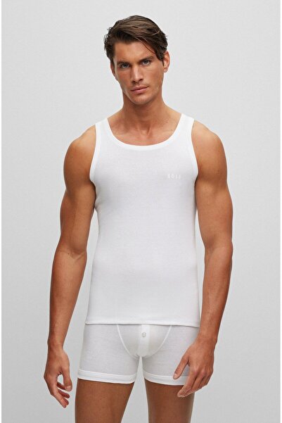BOSS Men's Cotton Logo Woven Fabric White Undershirt50475412-100