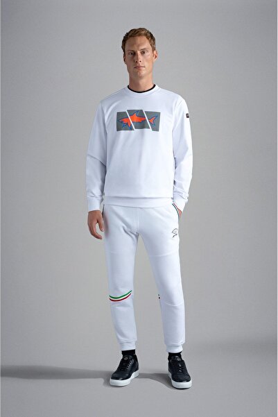 PAUL&SHARK Men's Brand Logo Cotton Regular Fit Casual White Sweatshirt13311965-010