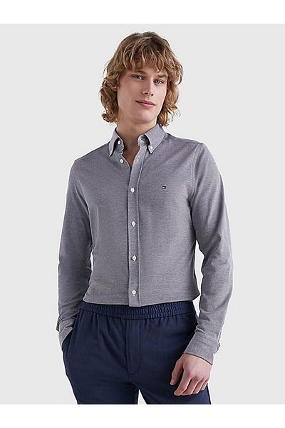 Tommy Hilfiger Men's Woven Shirt Collar Long Sleeve Casual Gray Shirt MW0MW30675-DCC