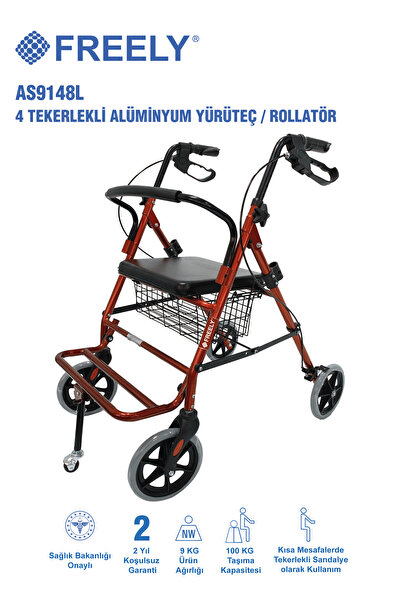 Freely AS9148L 4 TEKERLEKLİ ALÜMİNYUM YÜRÜTEÇ / ROLLATÖR