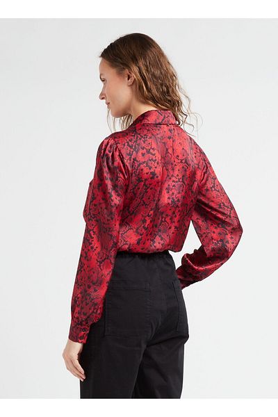 Liu Jo Women's Logo Patterned Long Sleeve Casual Red Blouse MF3331T5958-Q9837