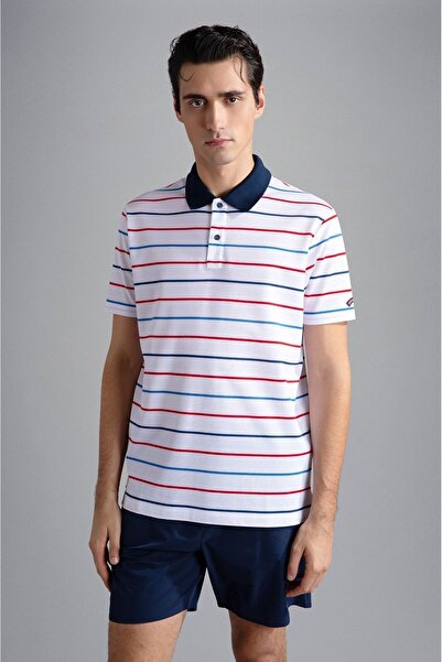 PAUL&SHARK Men's Cotton Polo Collar Button Closure Short Sleeve White Polo Collar T-Shirt24411292-197