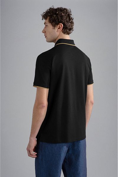 PAUL&SHARK Tricou pentru bărbați, bumbac, cu guler polo, cu închidere cu nasturi, cu mânecă scurtă, cu guler polo, negru24411331-011