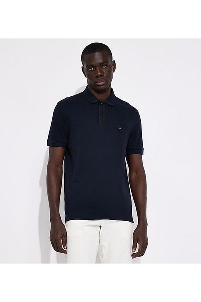 Tommy Hilfiger Men's Polo Collar Button Closure Short Sleeve Navy Polo Collar T-Shirt MW0MW34785-DW5